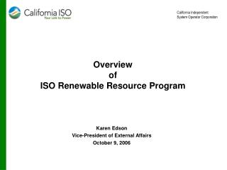 Overview of ISO Renewable Resource Program