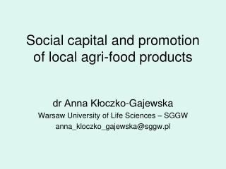 Social capital and promotion of local agri-food products