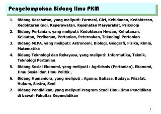 Pengelompokan Bidang Ilmu PKM