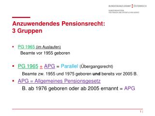 Anzuwendendes Pensionsrecht: 3 Gruppen