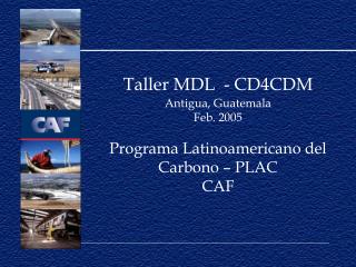 Taller MDL - CD4CDM Antigua, Guatemala Feb. 2005 Programa Latinoamericano del Carbono – PLAC CAF