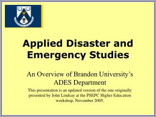 Applied Disaster and Emergency Studies