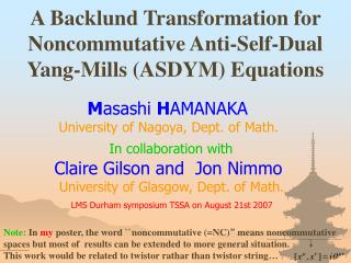 A Backlund Transformation for Noncommutative Anti-Self-Dual Yang-Mills (ASDYM) Equations