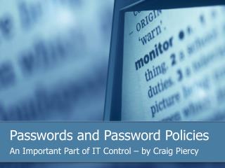 Passwords and Password Policies