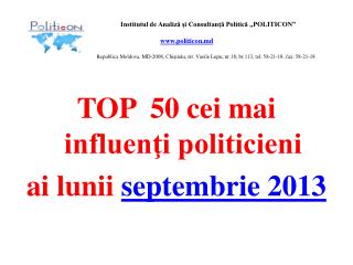 TOP 50 cei mai influenţi politicieni ai lunii septembrie 201 3