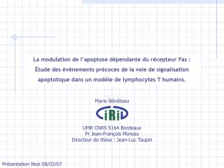 La modulation de l’apoptose dépendante du récepteur Fas :