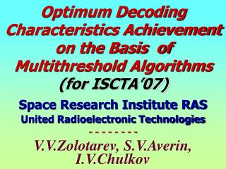 Space Research Institute RAS United Radioelectronic Technologies - - - - - - - -