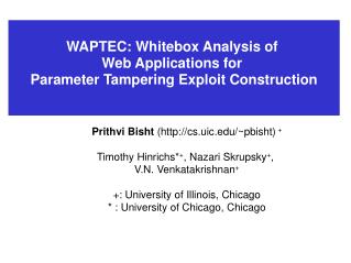 WAPTEC: Whitebox Analysis of Web Applications for Parameter Tampering Exploit Construction