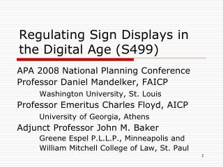 Regulating Sign Displays in the Digital Age (S499)