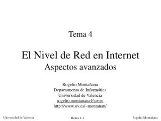 Tema 4 El Nivel de Red en Internet Aspectos avanzados
