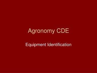 Agronomy CDE