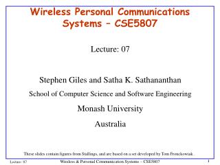 Wireless Personal Communications Systems – CSE5807