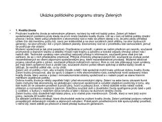 Ukázka politického programu strany Zelených