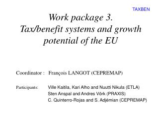 Work package 3. Tax/benefit systems and growth potential of the EU