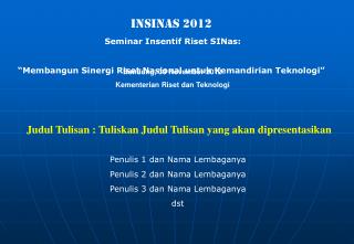 INSINAS 2012 Seminar Insentif Riset SINas: