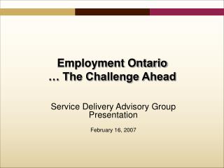 Service Delivery Advisory Group Presentation February 16, 2007