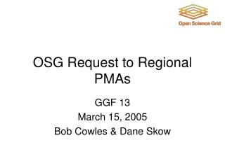 OSG Request to Regional PMAs