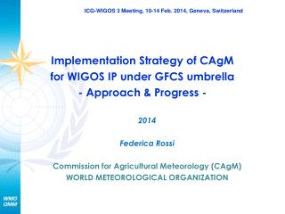 Implementation Strategy of CAgM for WIGOS IP under GFCS umbrella - Approach &amp; Progress -