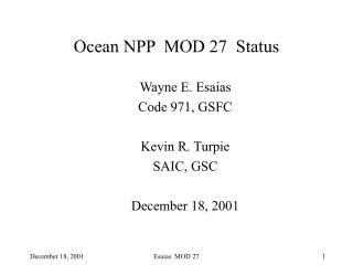 Ocean NPP MOD 27 Status