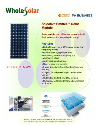 Selective Emitter™ Solar Module Same module size, 10% more power output!