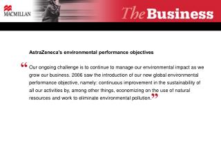 AstraZeneca’s environmental performance objectives