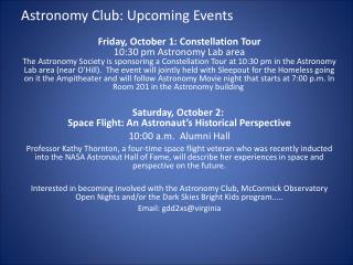Astronomy Club: Upcoming Events