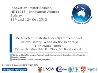 Innovation Poster Session HRT1215 – Innovation Awards Sydney 11 th and 12 th Oct 2012