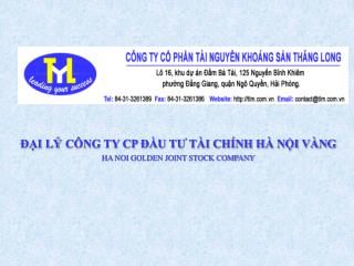 ĐẠI LÝ CÔNG TY CP ĐẦU TƯ TÀI CHÍNH HÀ NỘI VÀNG HA NOI GOLDEN JOINT STOCK COMPANY