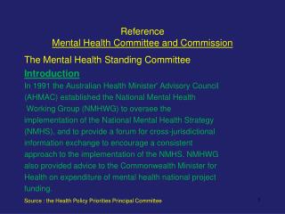 Reference Mental Health Committee and Commission