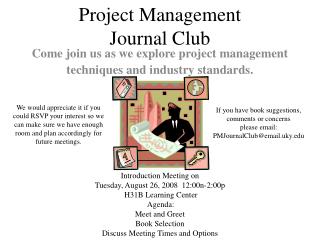 Project Management Journal Club