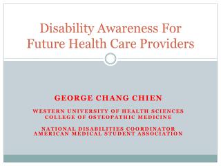 Disability Awareness For Future Health Care Providers