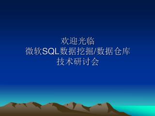 欢迎光临 微软 SQL 数据挖掘 / 数据仓库 技术研讨会