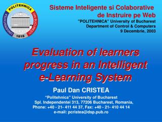 Evaluation of learners progress in an Intelligent e-Learning System