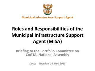 Briefing to the Portfolio Committee on CoGTA , National Assembly Date:	Tuesday, 14 May 2013