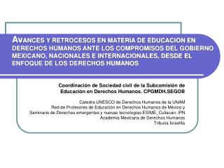 Coordinación de Sociedad civil de la Subcomisión de Educación en Derechos Humanos. CPGMDH.SEGOB