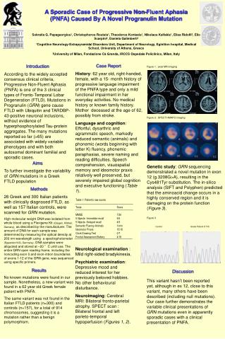 A Sporadic Case of Progressive Non-Fluent Aphasia (PNFA) Caused By A Novel Progranulin Mutation