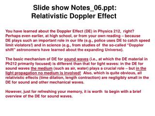 Slide show Notes_06: Relativistic Doppler Effect