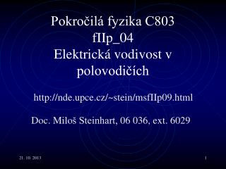 Pokročilá fyzika C803 fI Ip _04 Elektrická vodivost v polovodičích