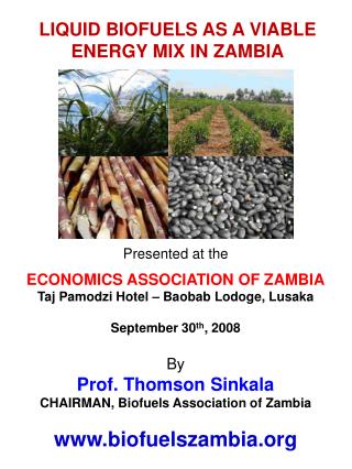 Presented at the ECONOMICS ASSOCIATION OF ZAMBIA Taj Pamodzi Hotel – Baobab Lodoge, Lusaka