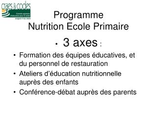 Programme Nutrition Ecole Primaire