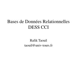 Bases de Données Relationnelles DESS CCI