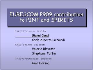 EURESCOM P909 contribution to PINT and SPIRITS