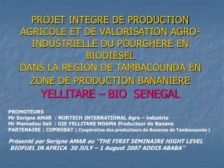 PROMOTEURS Mr Serigne AMAR : NORTECH INTERNATIONAL Agro – industrie