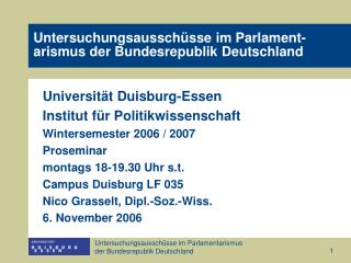 Untersuchungsausschüsse im Parlament- arismus der Bundesrepublik Deutschland