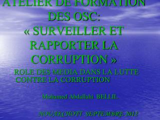 PNUD &amp; TI ATELIER DE FORMATION DES OSC: « SURVEILLER ET RAPPORTER LA CORRUPTION »