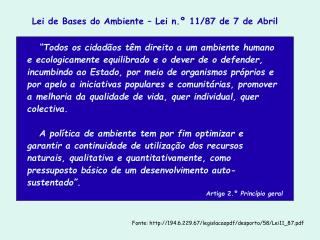 Lei de Bases do Ambiente – Lei n.º 11/87 de 7 de Abril