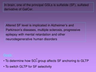 In brain, one of the principal GSLs is sulfatide (SF), sulfated derivative of GalCer.