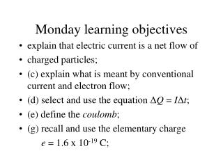 Monday learning objectives