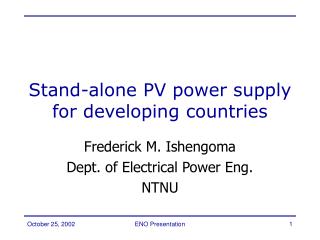 Stand-alone PV power supply for developing countries