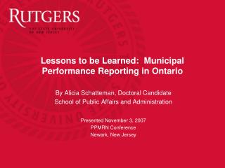 Lessons to be Learned: Municipal Performance Reporting in Ontario